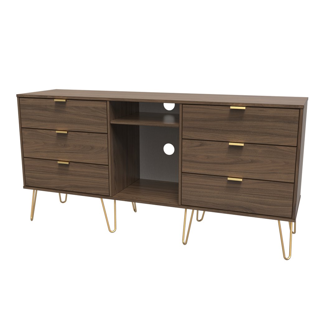 Hong Kong 6 Drawer 2 Shelf TV Unit with Gold Hairpin Legs
