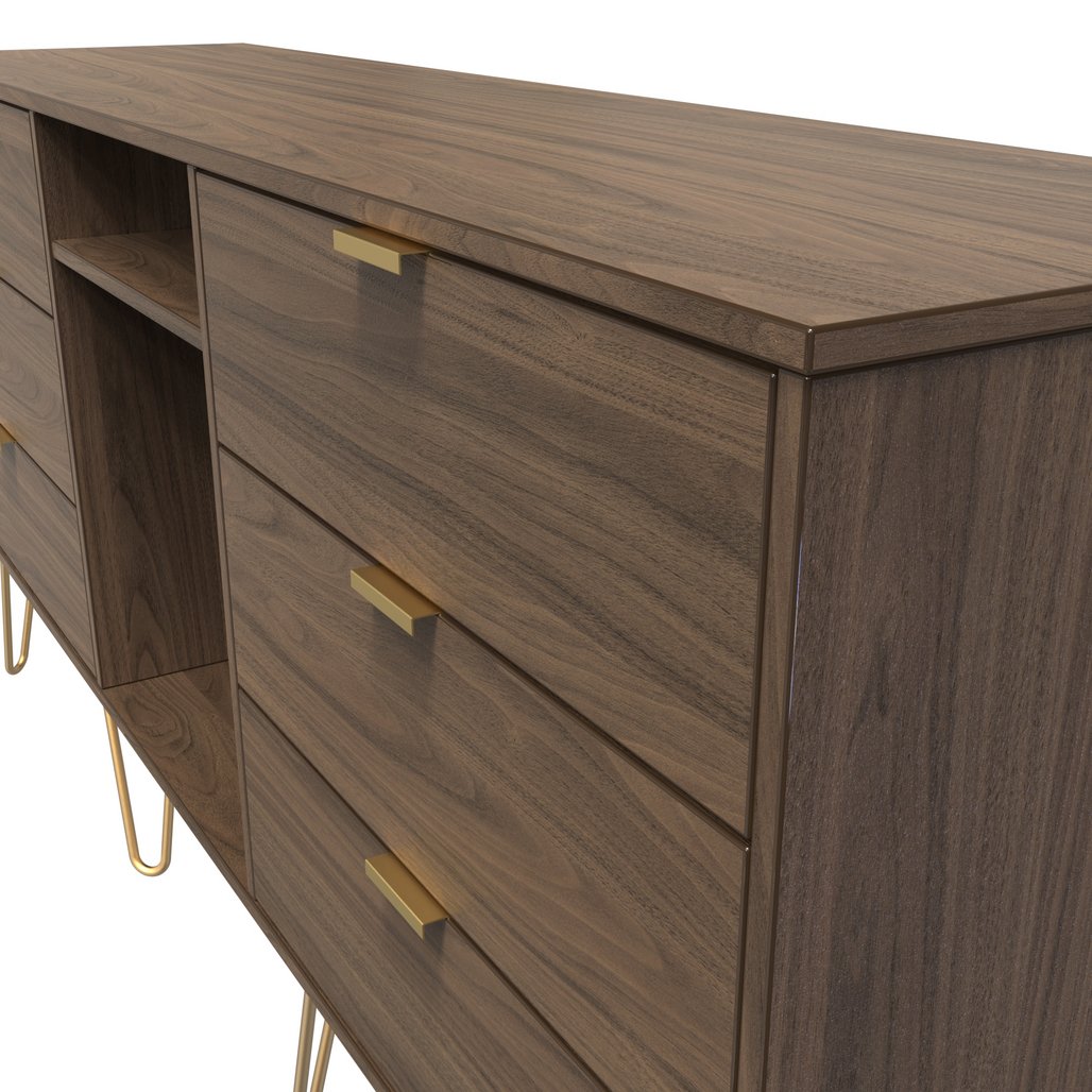Hong Kong 6 Drawer 2 Shelf TV Unit with Gold Hairpin Legs