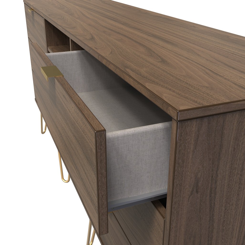 Hong Kong 6 Drawer 2 Shelf TV Unit with Gold Hairpin Legs