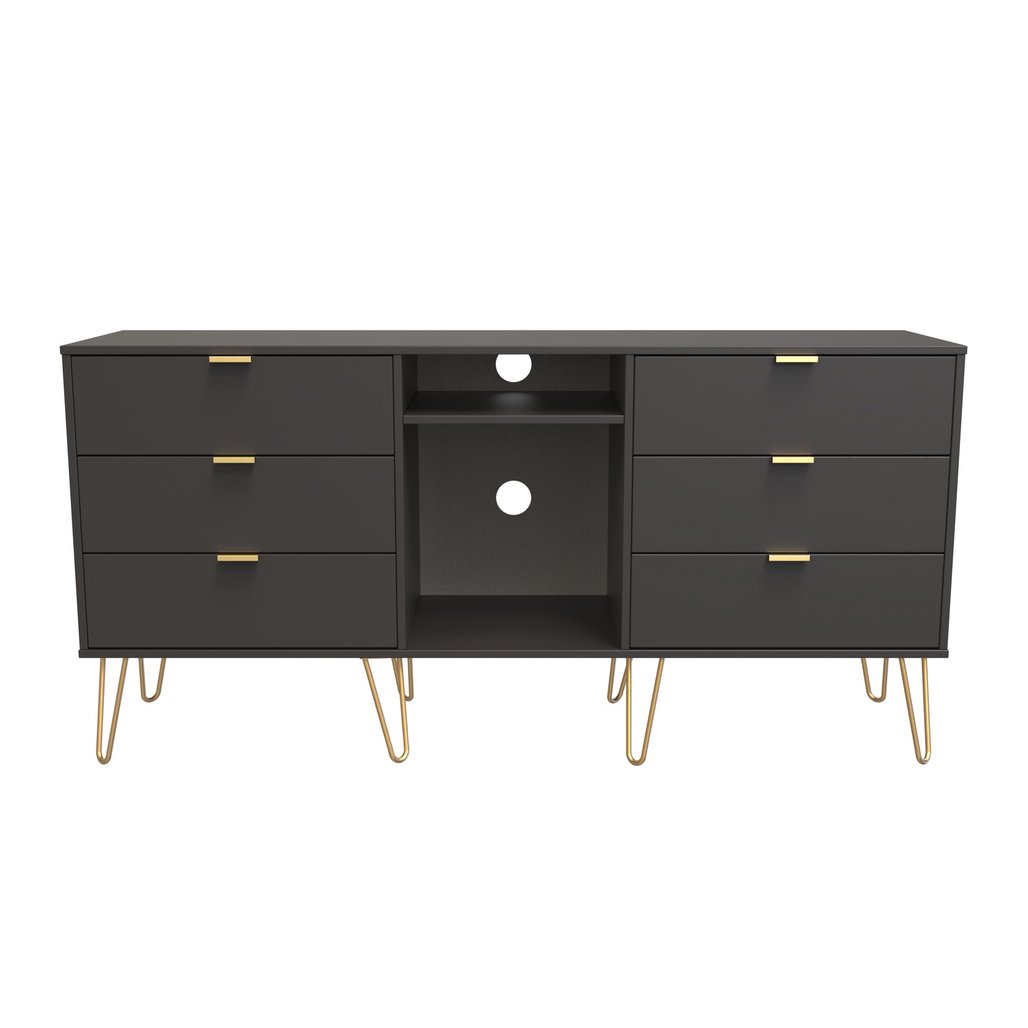 Hong Kong 6 Drawer 2 Shelf TV Unit with Gold Hairpin Legs