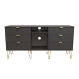 Hong Kong 6 Drawer 2 Shelf TV Unit with Gold Hairpin Legs