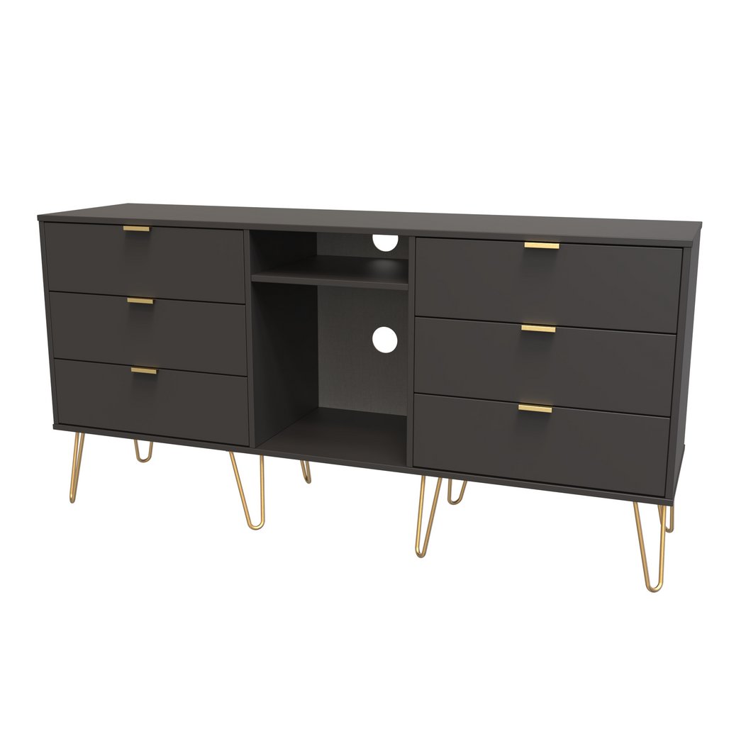 Hong Kong 6 Drawer 2 Shelf TV Unit with Gold Hairpin Legs