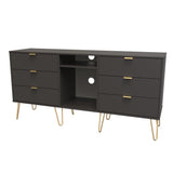 Hong Kong 6 Drawer 2 Shelf TV Unit with Gold Hairpin Legs