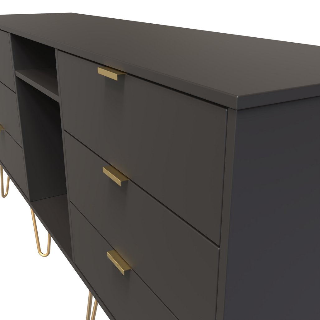 Hong Kong 6 Drawer 2 Shelf TV Unit with Gold Hairpin Legs