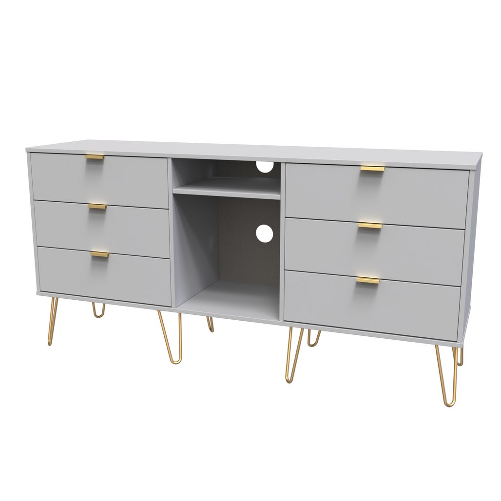 Hong Kong 6 Drawer 2 Shelf TV Unit with Gold Hairpin Legs