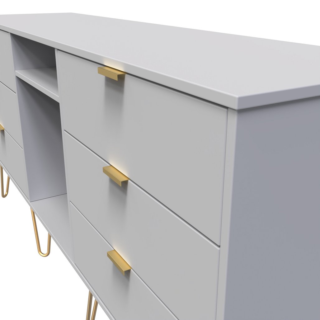 Hong Kong 6 Drawer 2 Shelf TV Unit with Gold Hairpin Legs