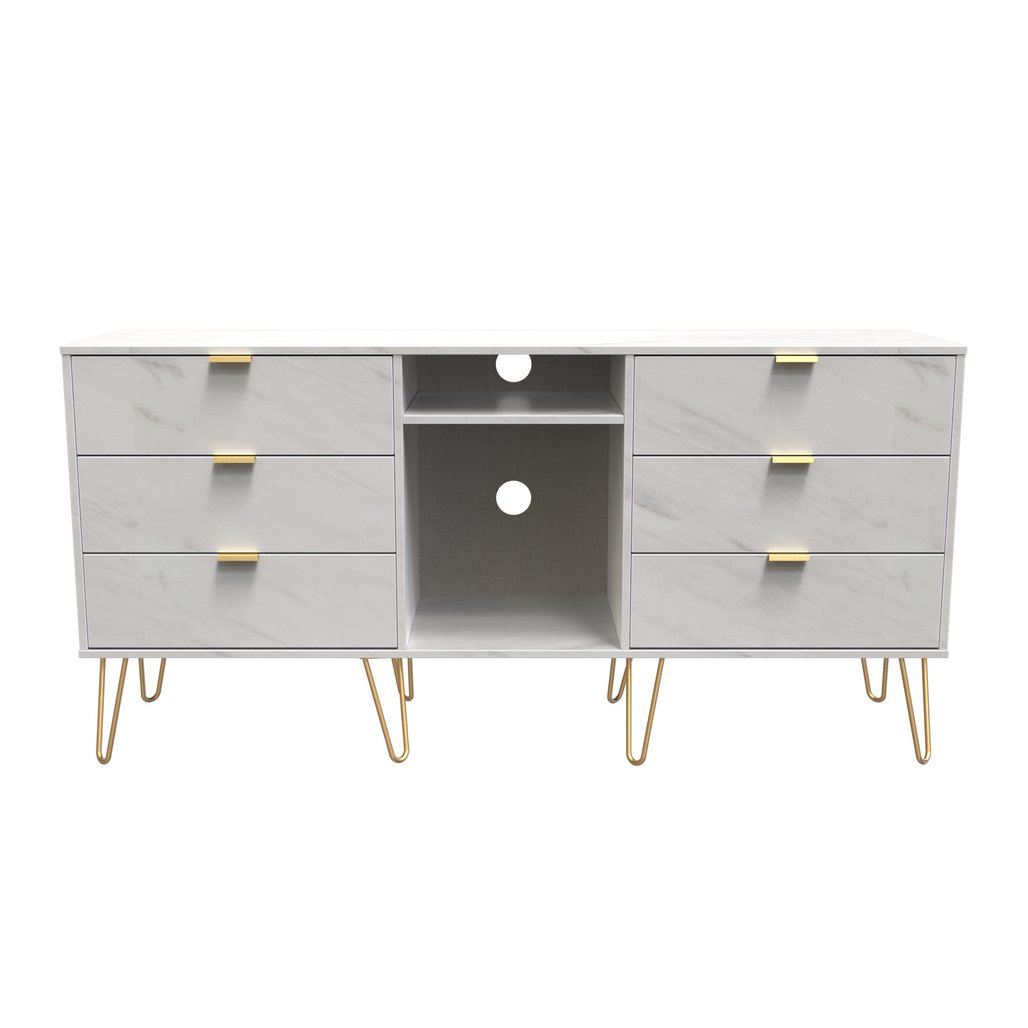 Hong Kong 6 Drawer 2 Shelf TV Unit with Gold Hairpin Legs