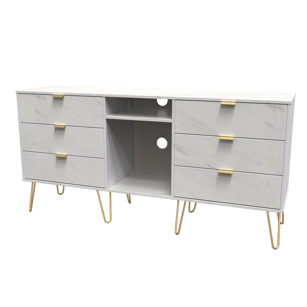 Hong Kong 6 Drawer 2 Shelf TV Unit with Gold Hairpin Legs