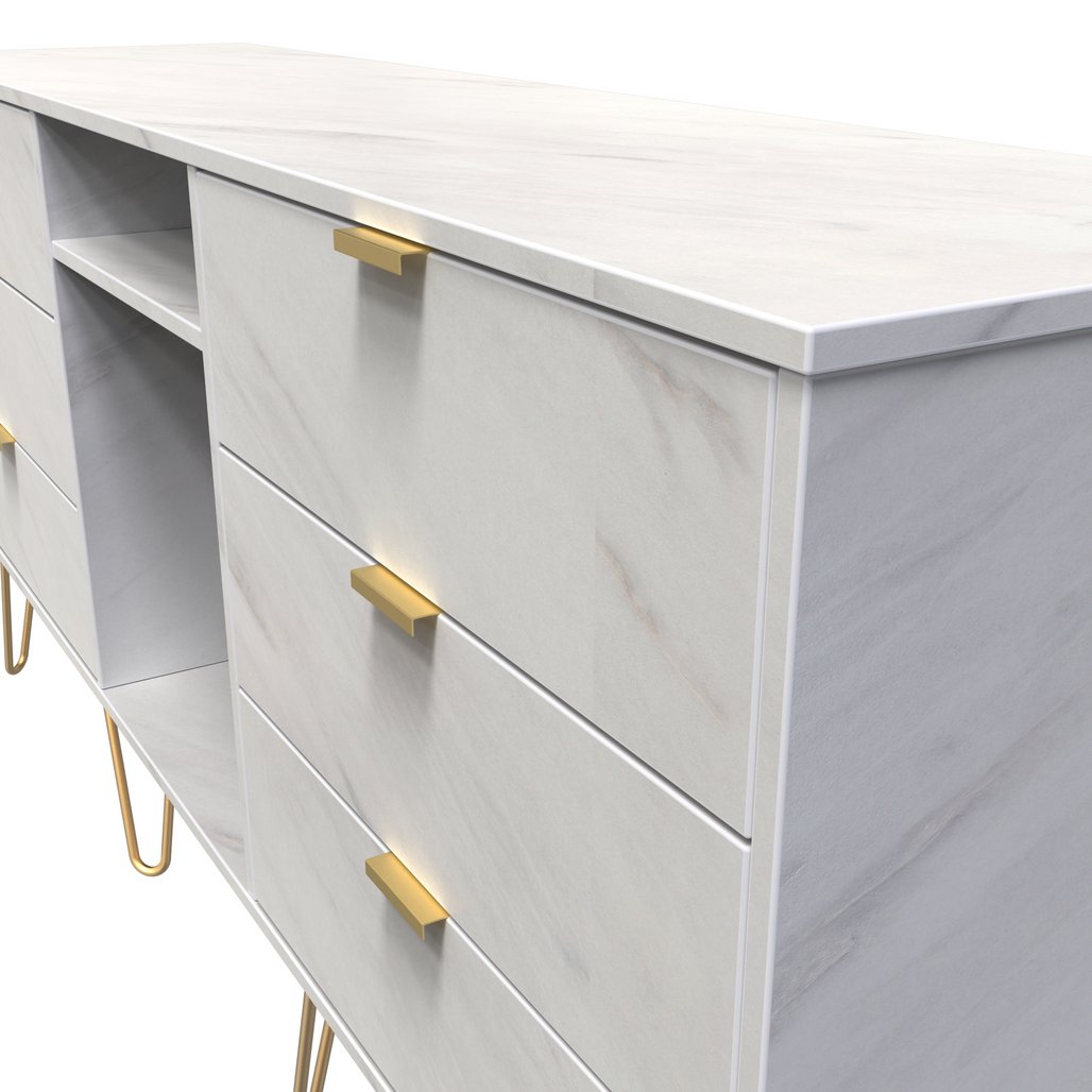 Hong Kong 6 Drawer 2 Shelf TV Unit with Gold Hairpin Legs