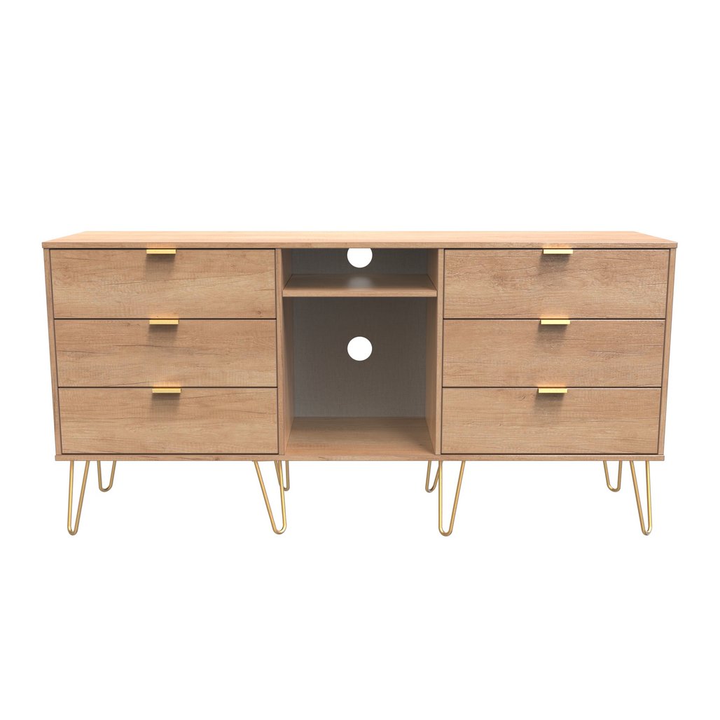 Hong Kong 6 Drawer 2 Shelf TV Unit with Gold Hairpin Legs