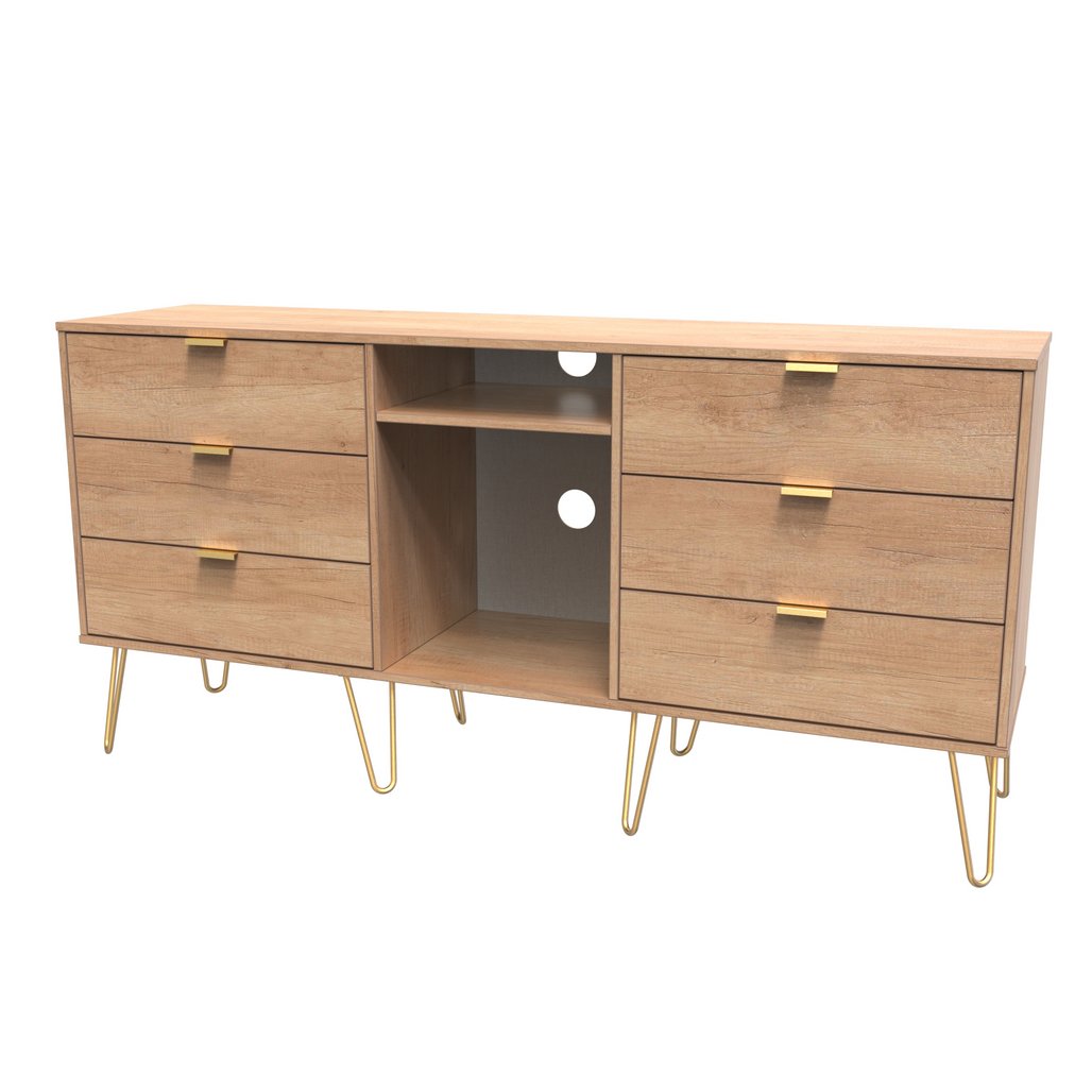 Hong Kong 6 Drawer 2 Shelf TV Unit with Gold Hairpin Legs