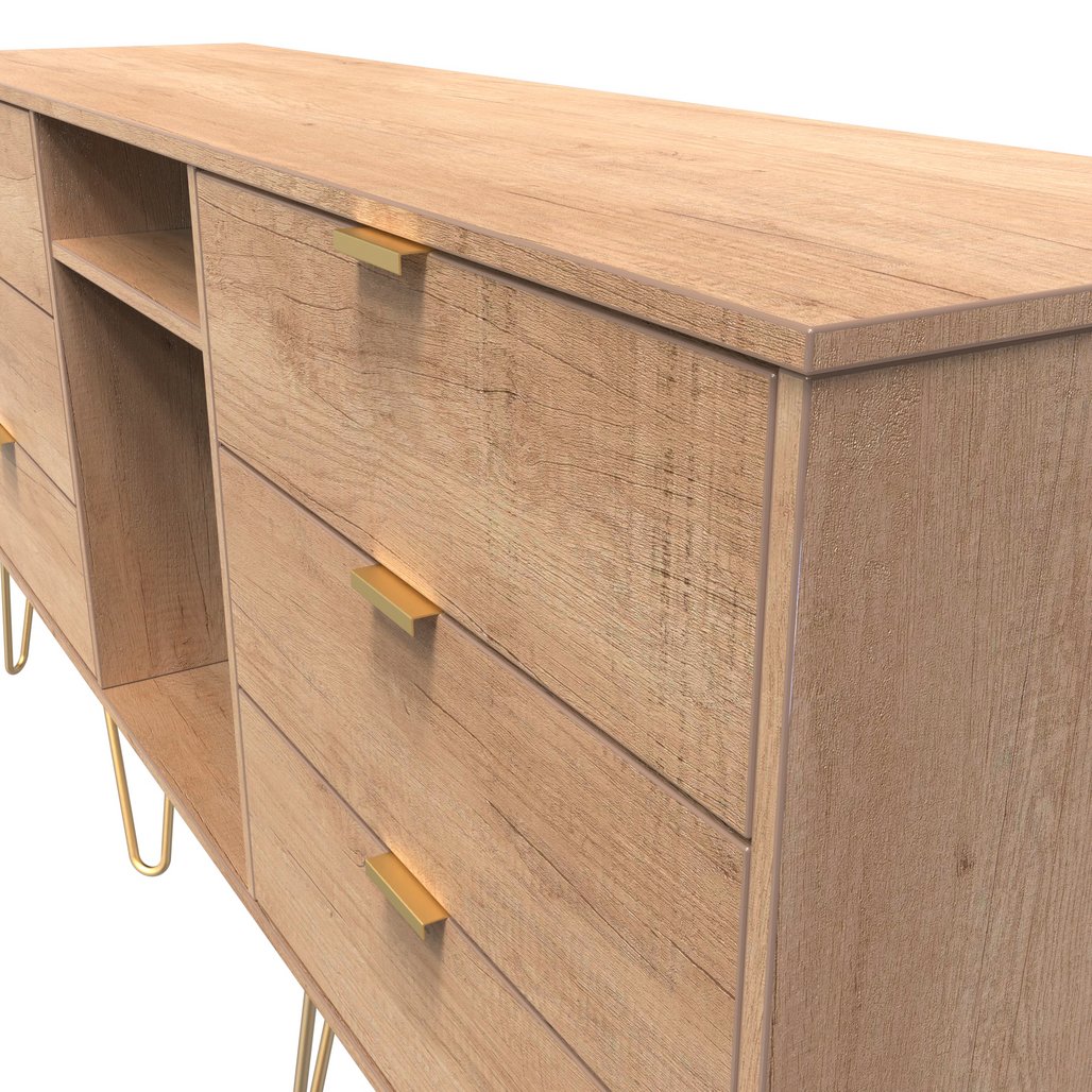 Hong Kong 6 Drawer 2 Shelf TV Unit with Gold Hairpin Legs