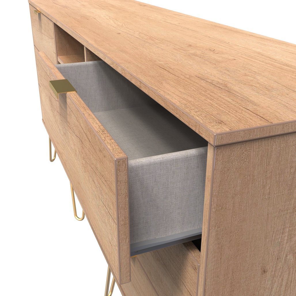Hong Kong 6 Drawer 2 Shelf TV Unit with Gold Hairpin Legs
