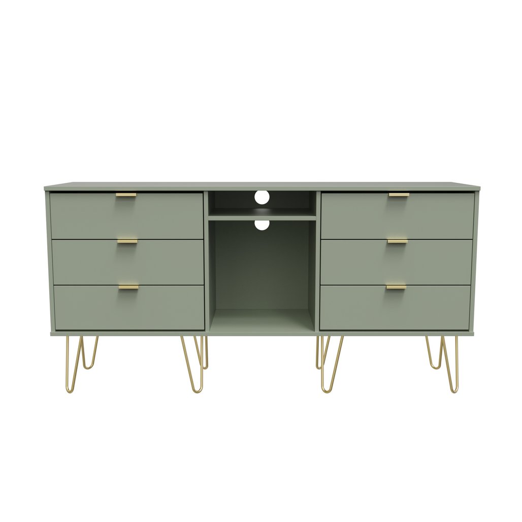 Hong Kong 6 Drawer 2 Shelf TV Unit with Gold Hairpin Legs