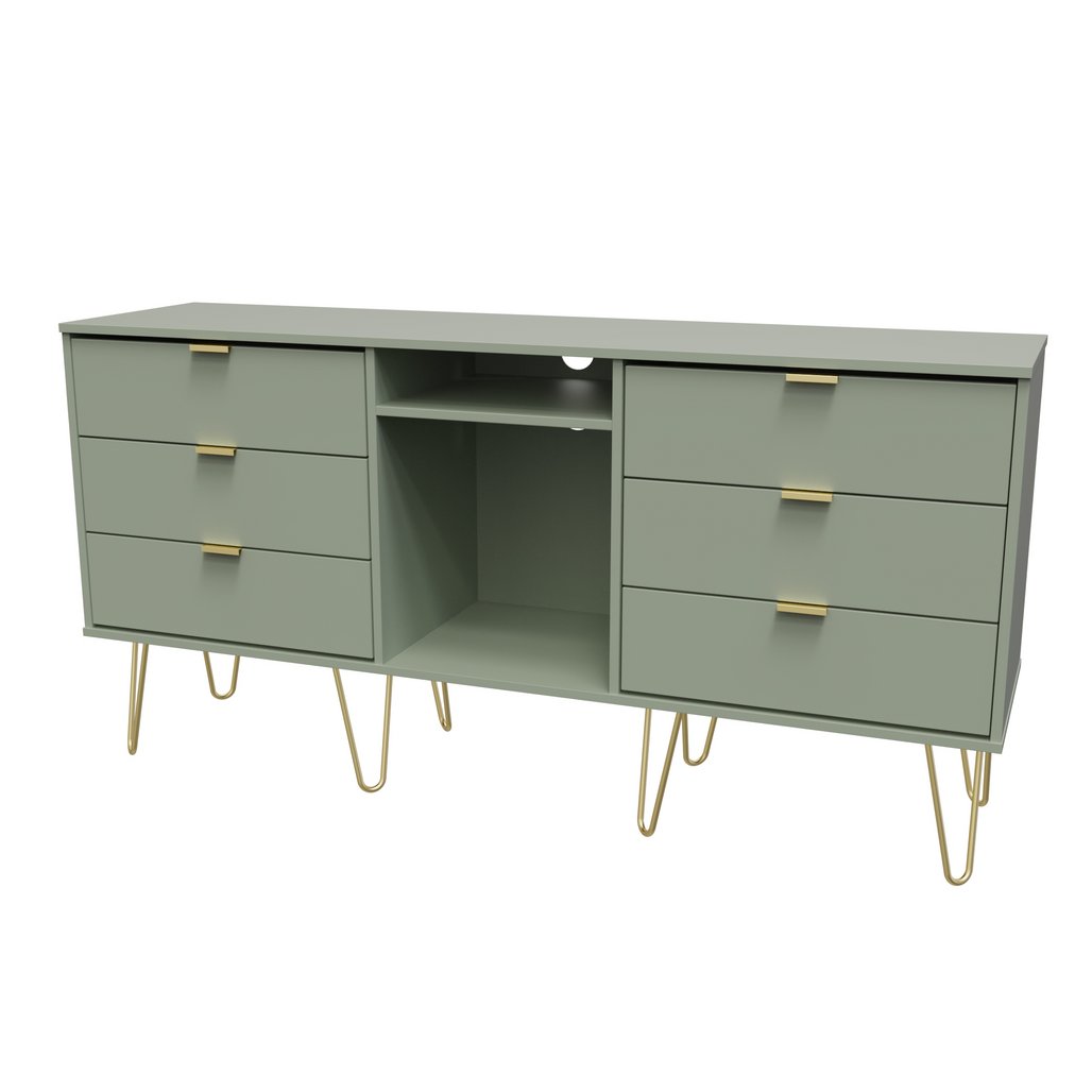 Hong Kong 6 Drawer 2 Shelf TV Unit with Gold Hairpin Legs