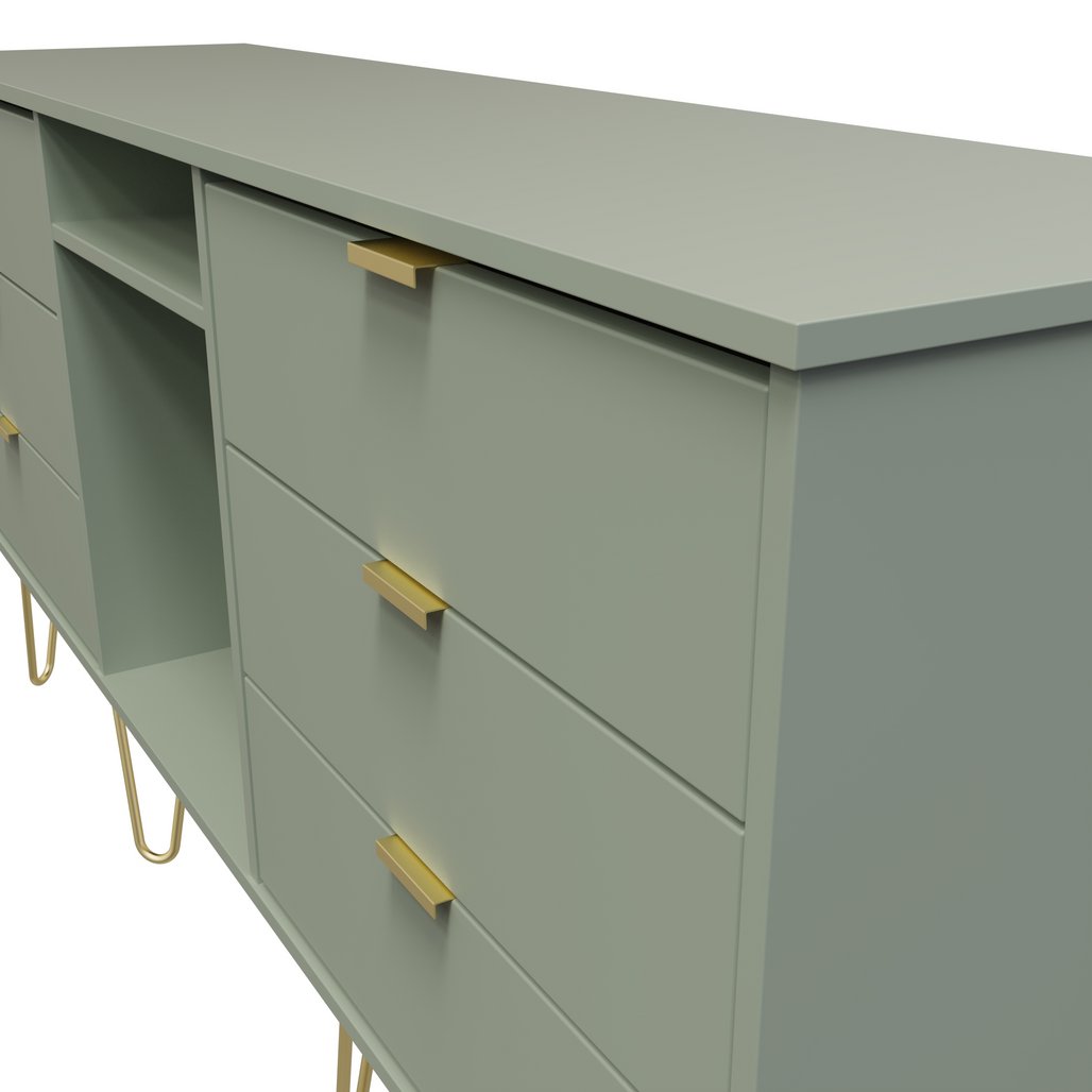 Hong Kong 6 Drawer 2 Shelf TV Unit with Gold Hairpin Legs