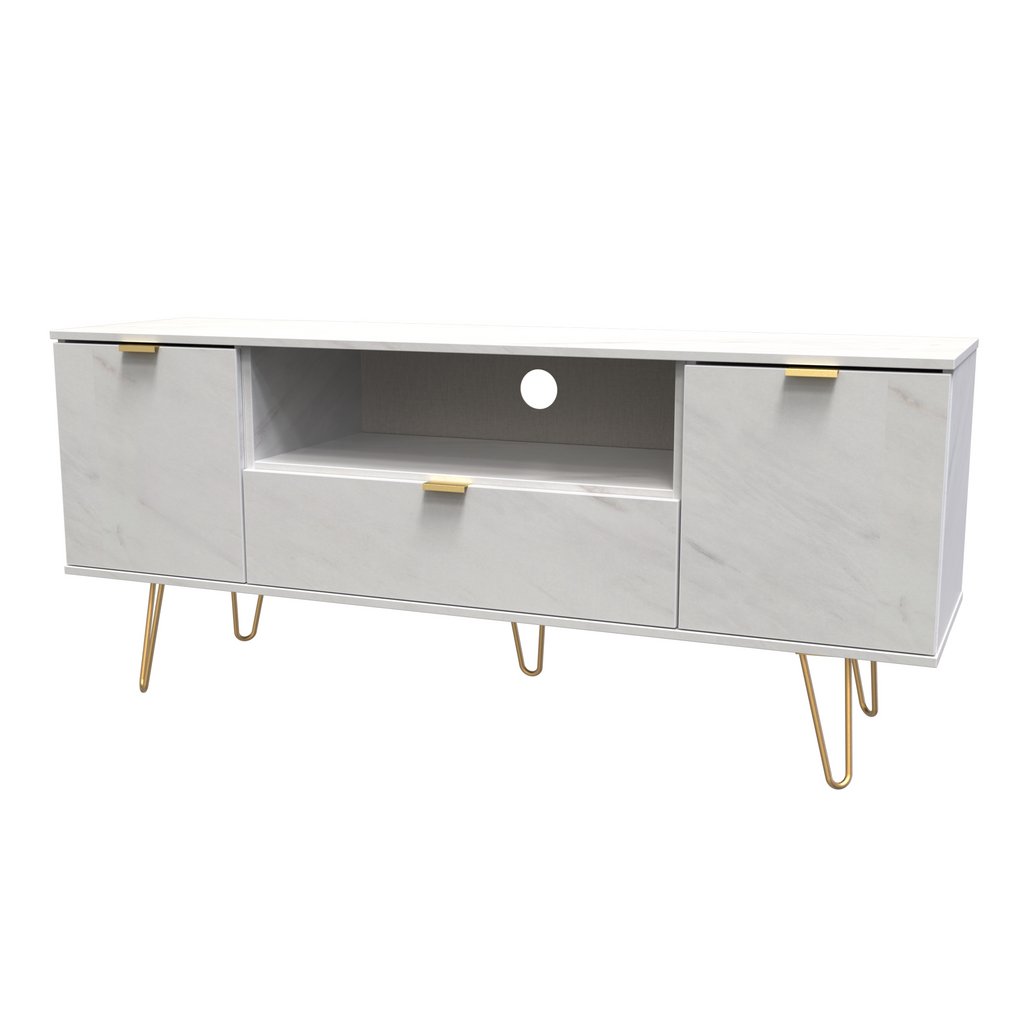 Hong Kong 2 Door 1 Drawer Wide TV Unit with Gold Hairpin Legs