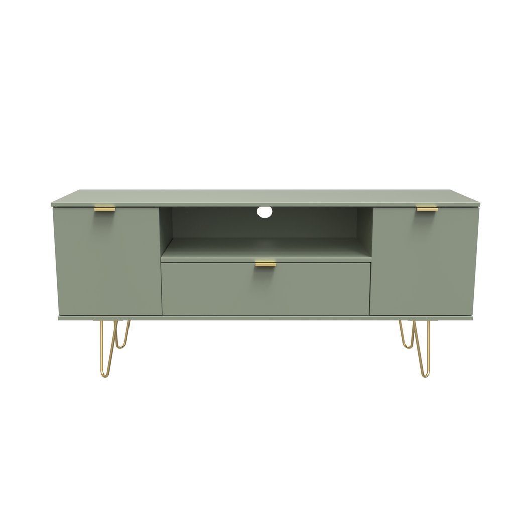 Hong Kong 2 Door 1 Drawer Wide TV Unit with Gold Hairpin Legs