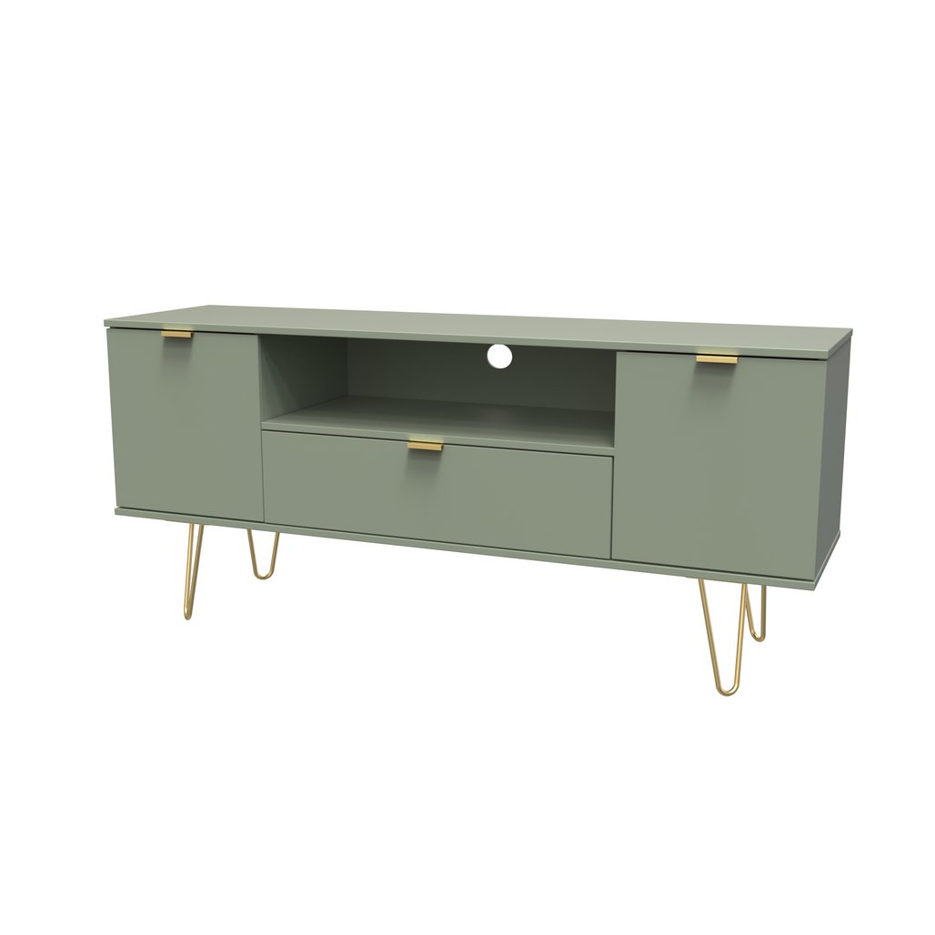 Hong Kong 2 Door 1 Drawer Wide TV Unit with Gold Hairpin Legs