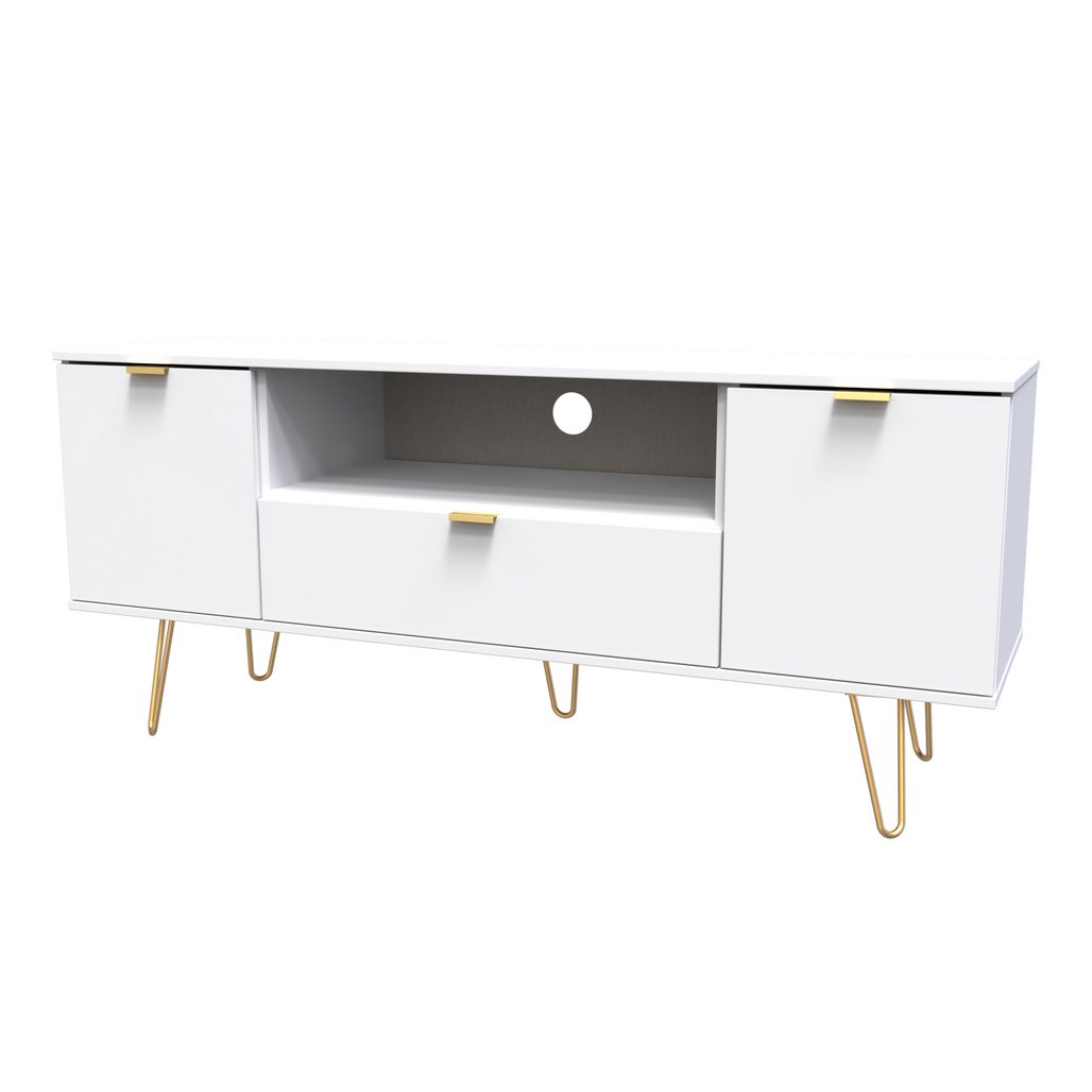 Hong Kong 2 Door 1 Drawer Wide TV Unit with Gold Hairpin Legs