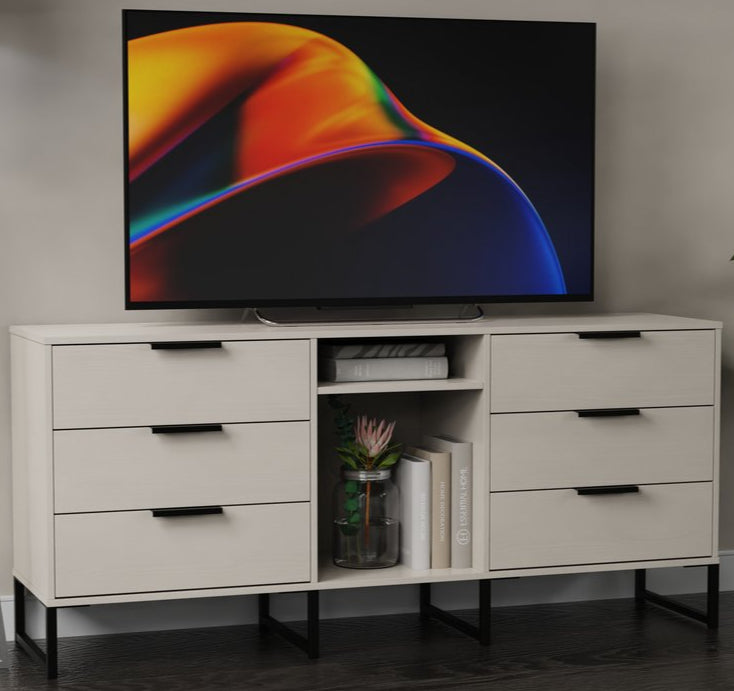 Hong Kong 6 Drawer 2 Shelf TV Unit with Black Sleigh Legs