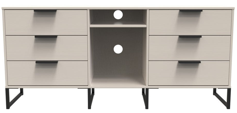 Hong Kong 6 Drawer 2 Shelf TV Unit with Black Sleigh Legs