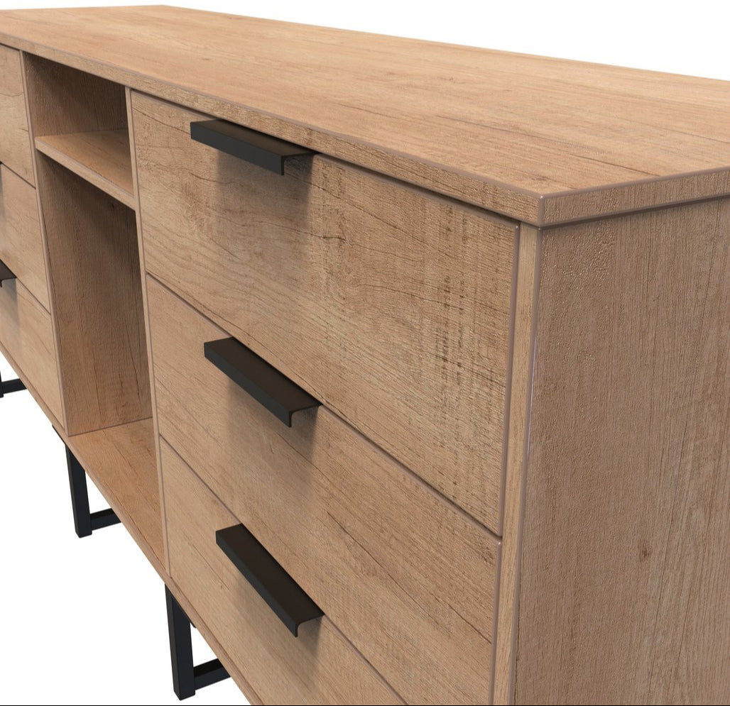 Hong Kong 6 Drawer 2 Shelf TV Unit with Black Sleigh Legs