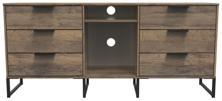 Hong Kong 6 Drawer 2 Shelf TV Unit with Black Sleigh Legs