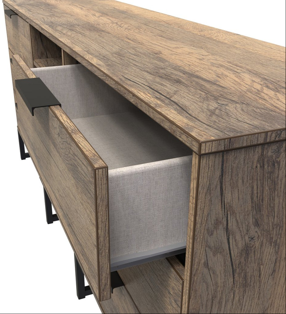 Hong Kong 6 Drawer 2 Shelf TV Unit with Black Sleigh Legs