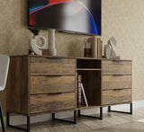 Hong Kong 6 Drawer 2 Shelf TV Unit with Black Sleigh Legs