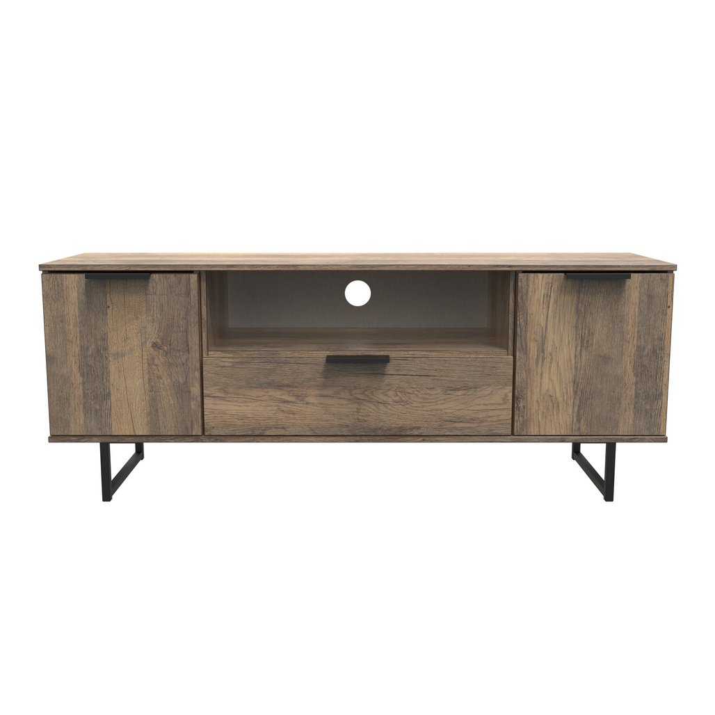 Hong Kong 2 Door 1 Drawer Wide TV Unit with Black Sleigh Legs