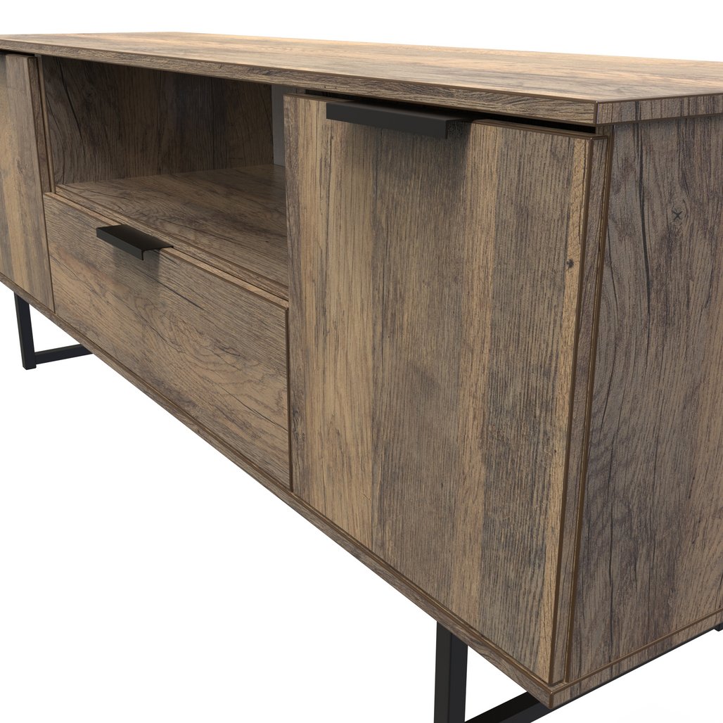Hong Kong 2 Door 1 Drawer Wide TV Unit with Black Sleigh Legs