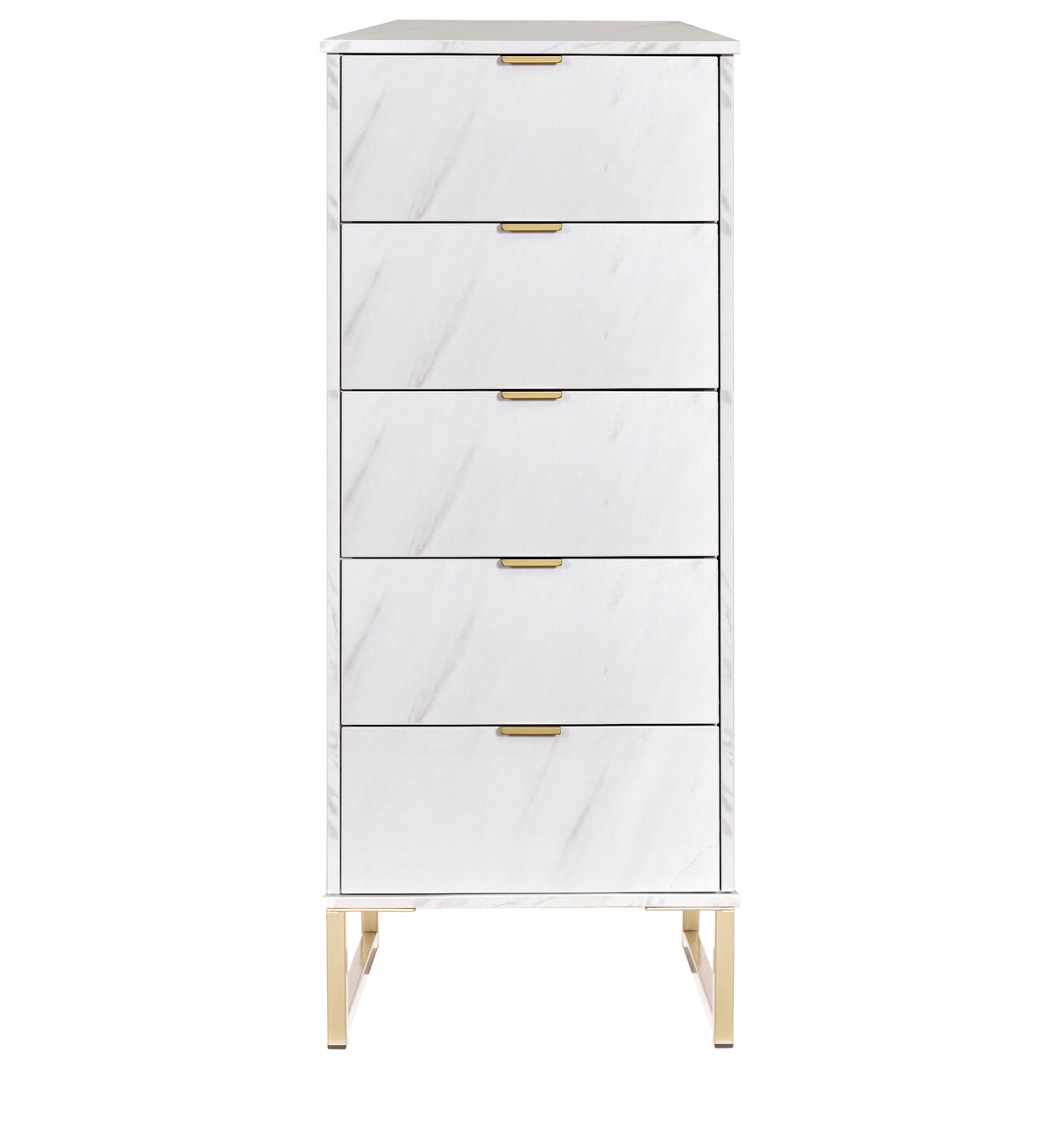 Hong Kong Marble 5 Drawer Bedside Cabinet with Gold Frame Legs