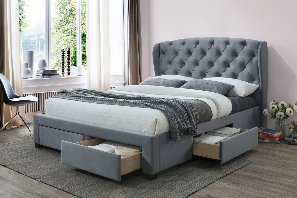 Hope Grey Fabric Bed Frame with Storage Drawers