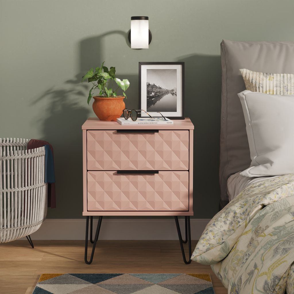 Harlequin 2 Drawer Bedside Table with Black Hairpin Legs