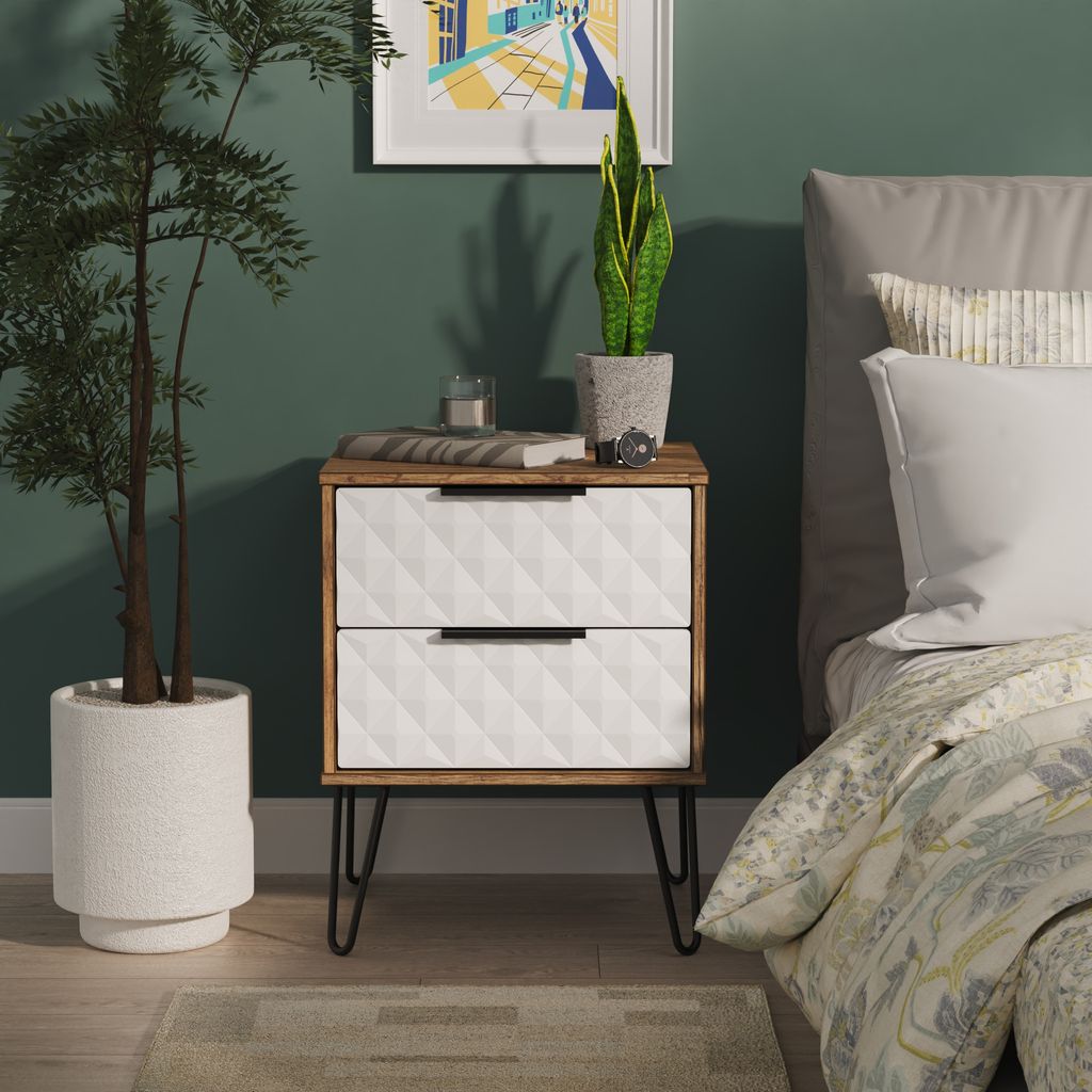 Harlequin 2 Drawer Bedside Table with Black Hairpin Legs