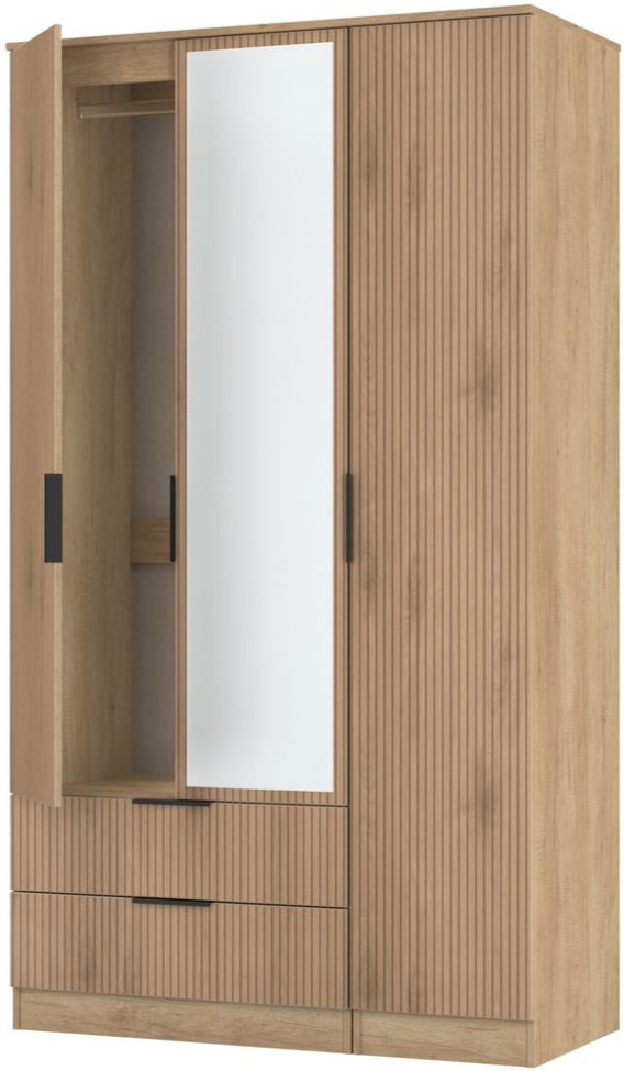 Java Tall Mirrored 2 Drawer 3 Door Triple Wardrobe