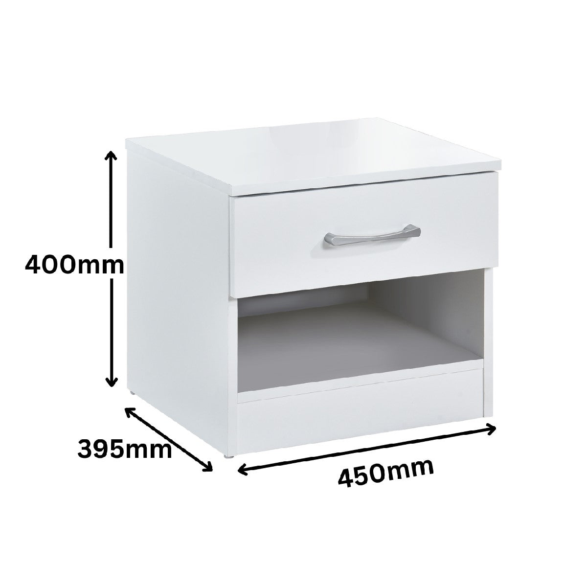 Highbury White 1 Drawer Open Shelf Bedside Table