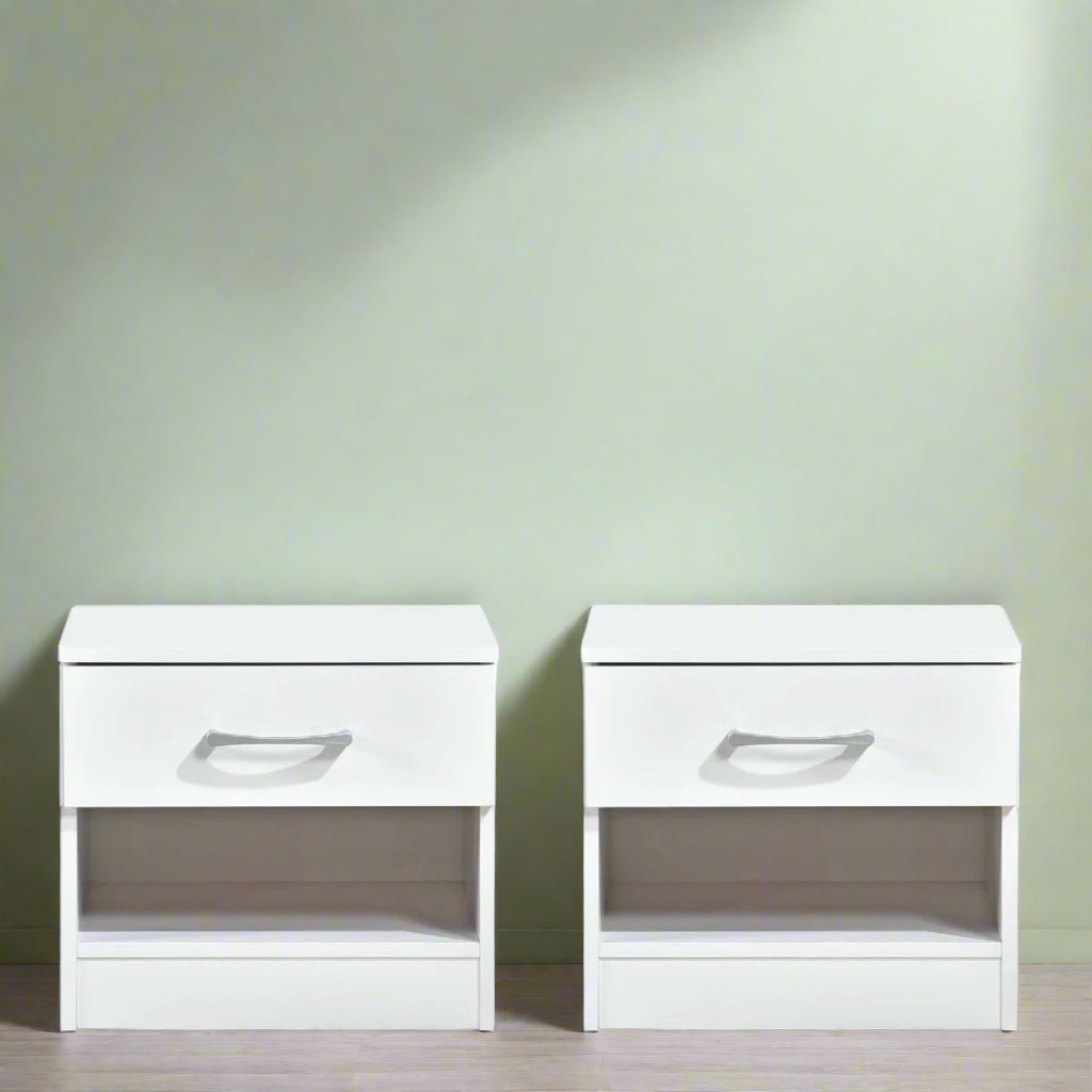 Pair of Highbury White 1 Drawer Open Shelf Bedside Tables