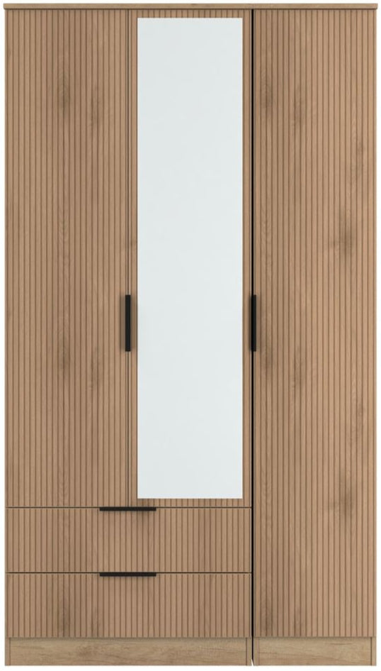 Java Tall Mirrored 2 Drawer 3 Door Triple Wardrobe