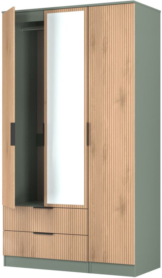Java Tall Mirrored 2 Drawer 3 Door Triple Wardrobe