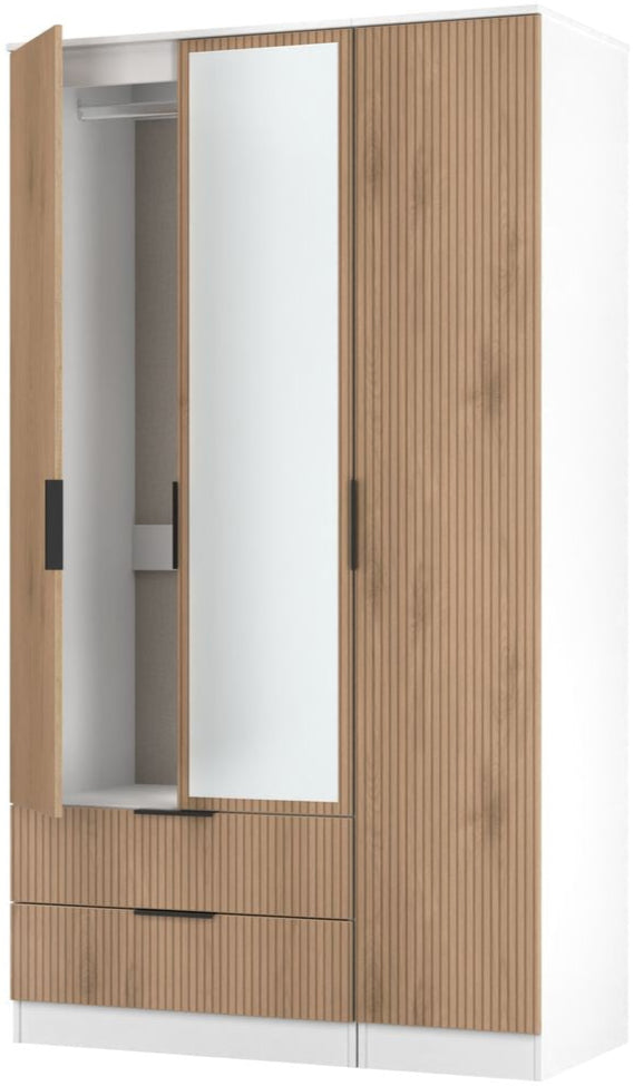Java Tall Mirrored 2 Drawer 3 Door Triple Wardrobe