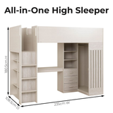 Jupiter High Sleeper Kids Bed Frame with Desk & Storage