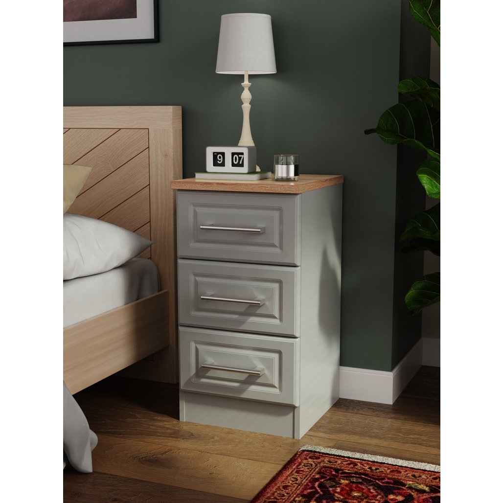 Kent 3 Drawer Bedside Table with Oak Top