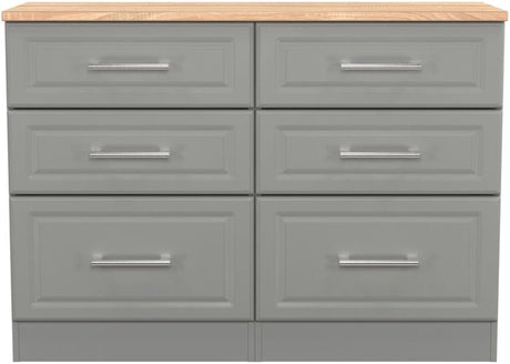 Kent 6 Drawer Midi Chest of Drawers with Oak Top