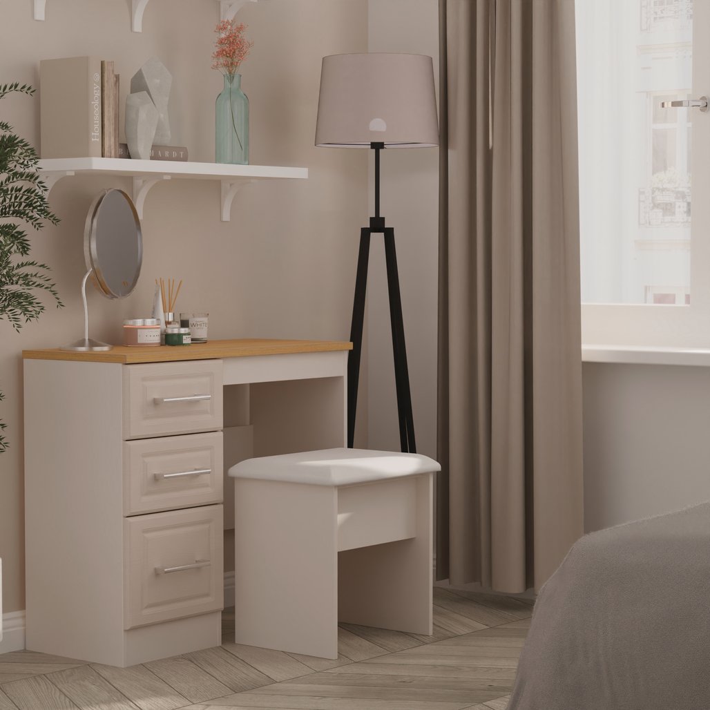 Kent 3 Drawer Pedestal Dressing Table with Oak Top