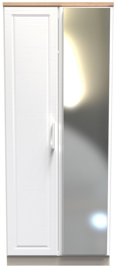 Kent Mirrored 2 Door Double Wardrobe with Oak Top