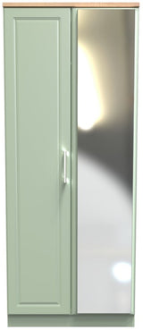 Kent Mirrored 2 Door Double Wardrobe with Oak Top