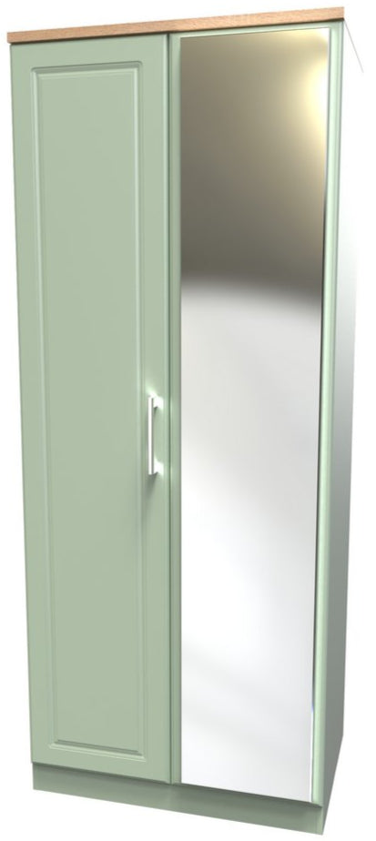 Kent Mirrored 2 Door Double Wardrobe with Oak Top