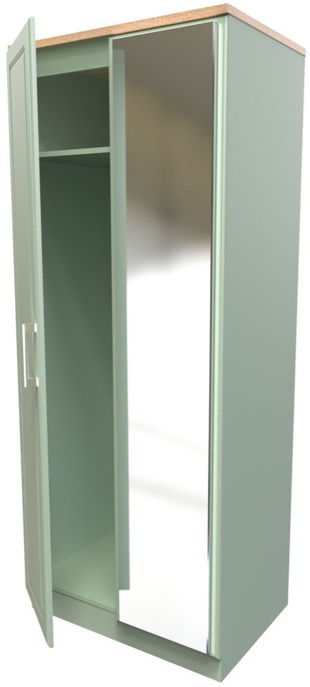 Kent Mirrored 2 Door Double Wardrobe with Oak Top